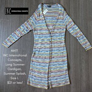 INC International Concepts, Long Summer Cardigan, Multicolor, Sz L